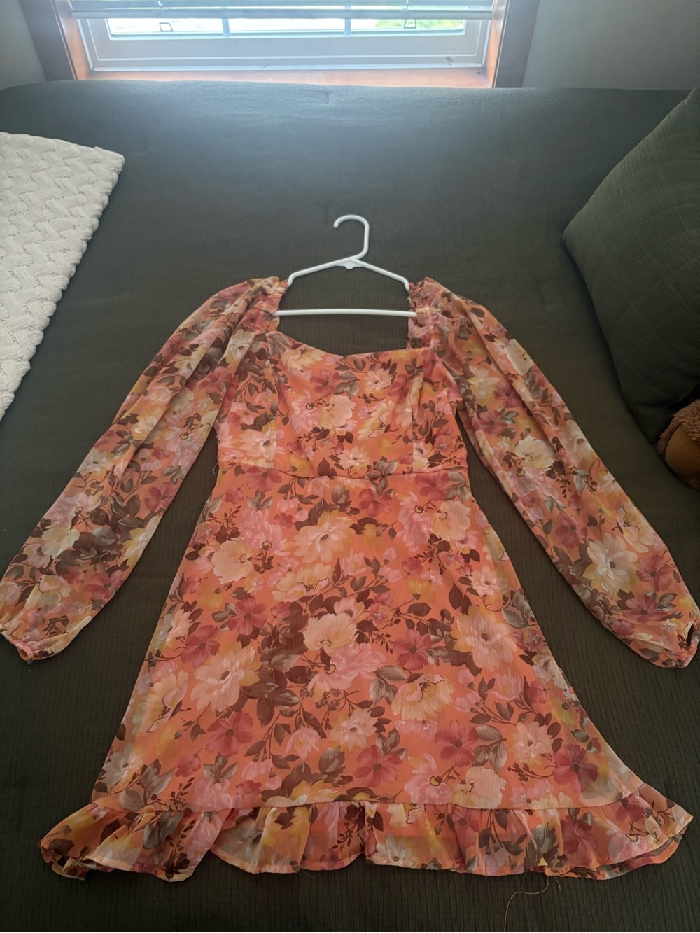 Lush Floral Long-Sleeve Pink Orange Brown Dress